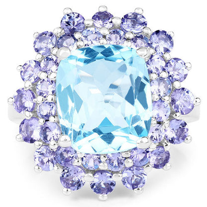 11.22 Carat Genuine Blue Topaz and Tanzanite .925 Sterling Silver Ring by Bids.com