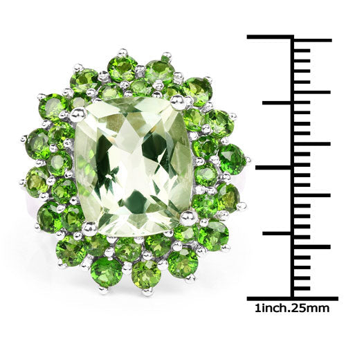 9.89 Carat Genuine Green Amethyst and Chrome Diopside .925 Sterling Silver Ring  DestGlow