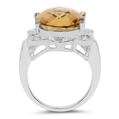 10.42 Carat Genuine Citrine and White Topaz .925 Sterling Silver Ring  DestGlow
