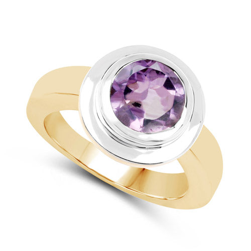 14K Yellow Gold Plated 2.25 Carat Genuine Amethyst .925 Sterling Silver Ring  DestGlow