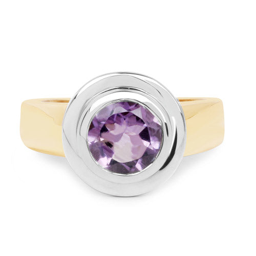 14K Yellow Gold Plated 2.25 Carat Genuine Amethyst .925 Sterling Silver Ring  DestGlow