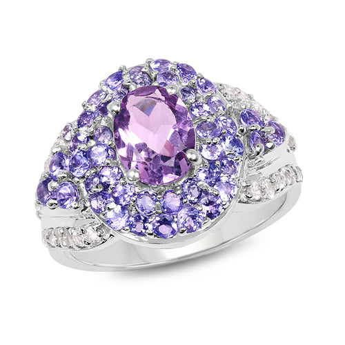 2.88 Carat Genuine Amethyst, Tanzanite &amp; White Topaz .925 Sterling Silver Ring by Bids.com