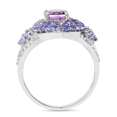 2.88 Carat Genuine Amethyst, Tanzanite &amp; White Topaz .925 Sterling Silver Ring by Bids.com