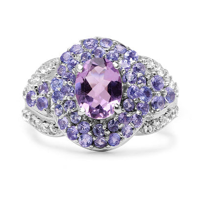 2.88 Carat Genuine Amethyst, Tanzanite &amp; White Topaz .925 Sterling Silver Ring by Bids.com