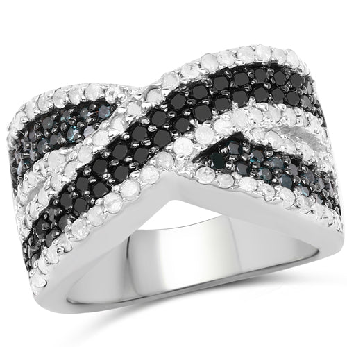 1.57 Carat Genuine Blue Diamond, White Diamond &amp; Black Diamond .925 Sterling Silver Ring by Bids.com