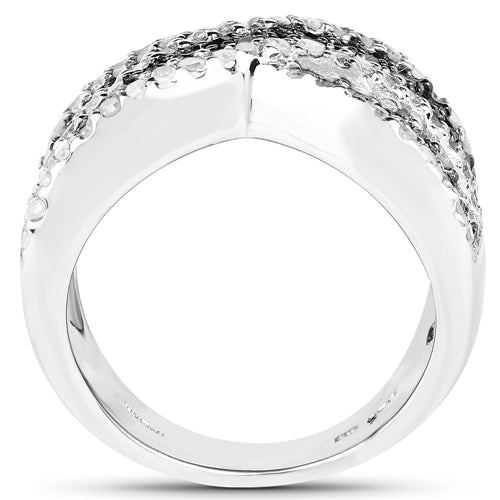1.57 Carat Genuine Blue Diamond, White Diamond &amp; Black Diamond .925 Sterling Silver Ring by Bids.com