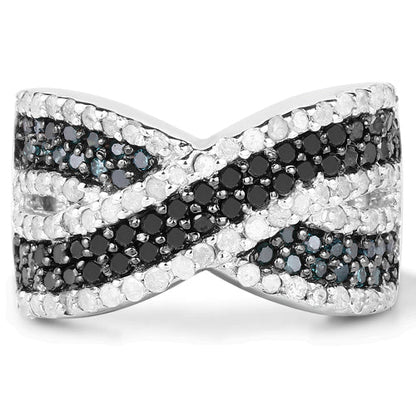 1.57 Carat Genuine Blue Diamond, White Diamond &amp; Black Diamond .925 Sterling Silver Ring by Bids.com
