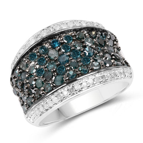 1.38 Carat Genuine Blue Diamond and White Diamond .925 Sterling Silver Ring by Bids.com