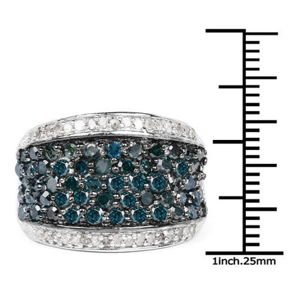 1.38 Carat Genuine Blue Diamond and White Diamond .925 Sterling Silver Ring by Bids.com