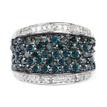 1.38 Carat Genuine Blue Diamond and White Diamond .925 Sterling Silver Ring by Bids.com