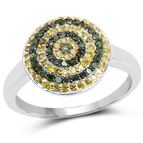 0.39 Carat Genuine Green Diamond and Yellow Diamond .925 Sterling Silver Ring by Bids.com