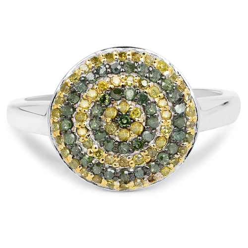 0.39 Carat Genuine Green Diamond and Yellow Diamond .925 Sterling Silver Ring by Bids.com