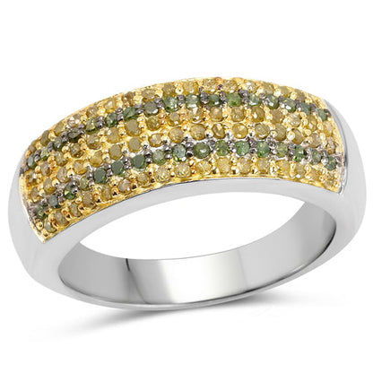 0.43 Carat Genuine Green Diamond and Yellow Diamond .925 Sterling Silver Ring by Bids.com