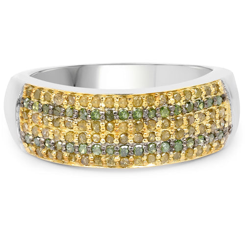 0.43 Carat Genuine Green Diamond and Yellow Diamond .925 Sterling Silver Ring by Bids.com