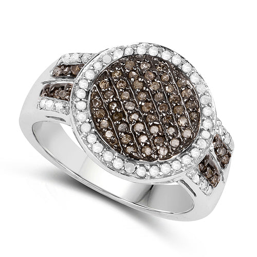 0.44 Carat Genuine Champagne Diamond and White Diamond .925 Sterling Silver Ring by Bids.com