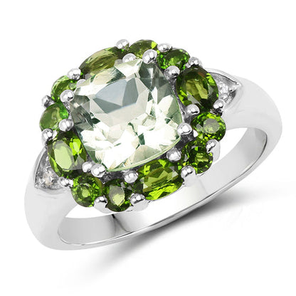 3.49 Carat Genuine Green Amethyst, Chrome Diopside &amp; White Topaz .925 Sterling Silver Ring by Bids.com