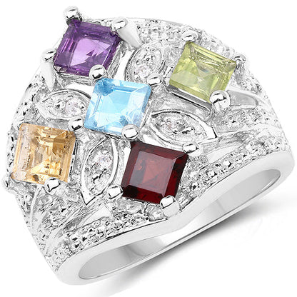 1.67 Carat Genuine Multi Stone .925 Sterling Silver Ring by Bids.com