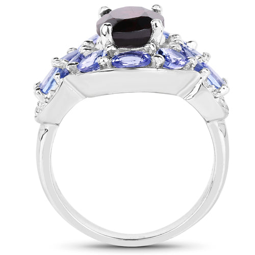 4.20 Carat Genuine Garnet, Tanzanite &amp; White Topaz .925 Sterling Silver Ring by Bids.com