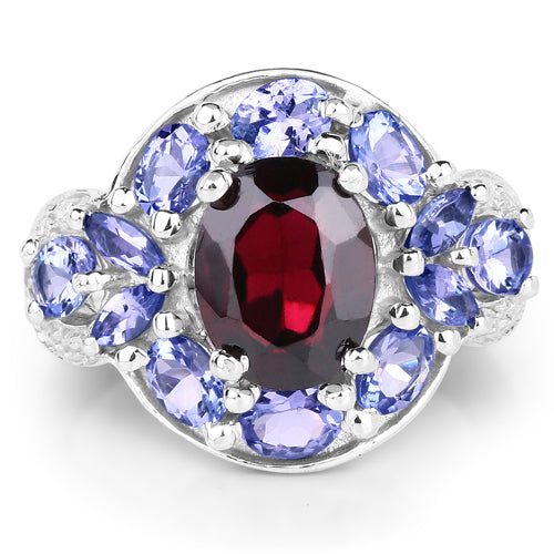 4.20 Carat Genuine Garnet, Tanzanite &amp; White Topaz .925 Sterling Silver Ring by Bids.com