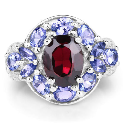 4.20 Carat Genuine Garnet, Tanzanite &amp; White Topaz .925 Sterling Silver Ring by Bids.com