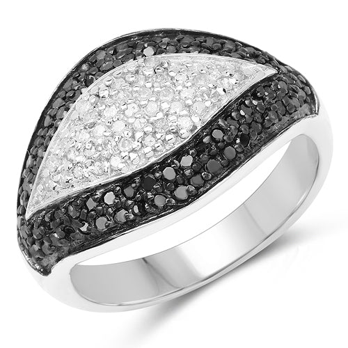 0.51 Carat Genuine Black Diamond &amp; White Diamond .925 Sterling Silver Ring by Bids.com