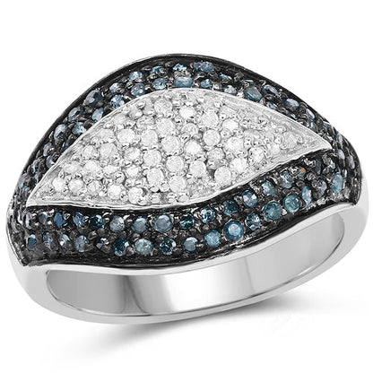 0.50 Carat Genuine Blue Diamond and White Diamond .925 Sterling Silver Ring by Bids.com