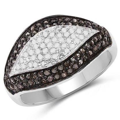 0.50 Carat Genuine Champagne Diamond and White Diamond .925 Sterling Silver Ring by Bids.com