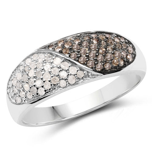 0.32 Carat Genuine Champagne Diamond and White Diamond .925 Sterling Silver Ring by Bids.com