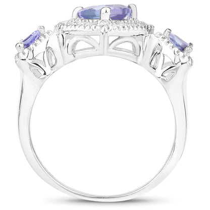 1.09 Carat Genuine Tanzanite and White Diamond .925 Sterling Silver Ring by Bids.com