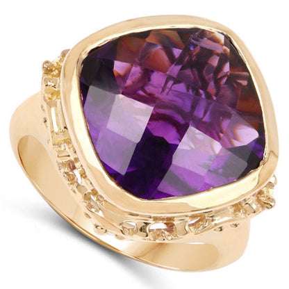 14K Yellow Gold Plated 8.40 Carat Genuine Amethyst .925 Sterling Silver Ring  DestGlow