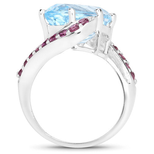 8.40 Carat Genuine Blue Topaz and Rhodolite .925 Sterling Silver Ring by Bids.com