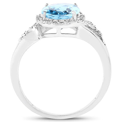 3.29 Carat Genuine Swiss Blue Topaz and White Diamond 10K White Gold Ring  DestGlow