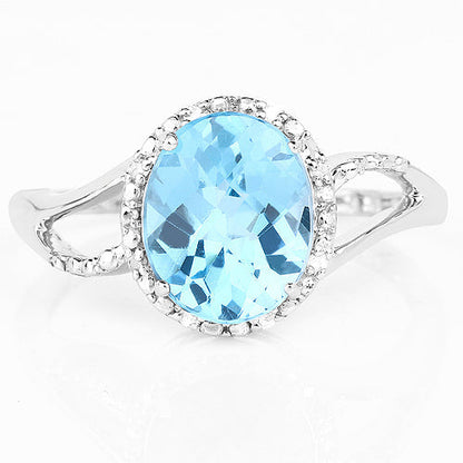 3.29 Carat Genuine Swiss Blue Topaz and White Diamond 10K White Gold Ring  DestGlow