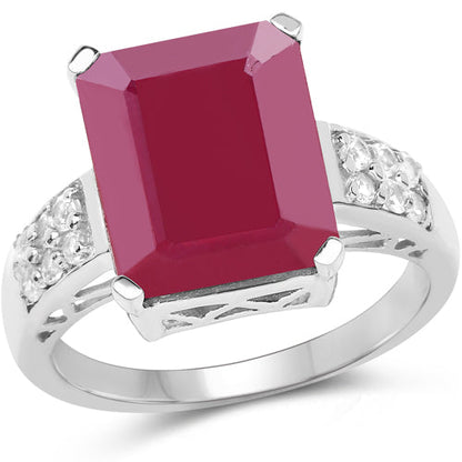 7.26 Carat Glass Filled Ruby and White Topaz .925 Sterling Silver Ring by Bids.com