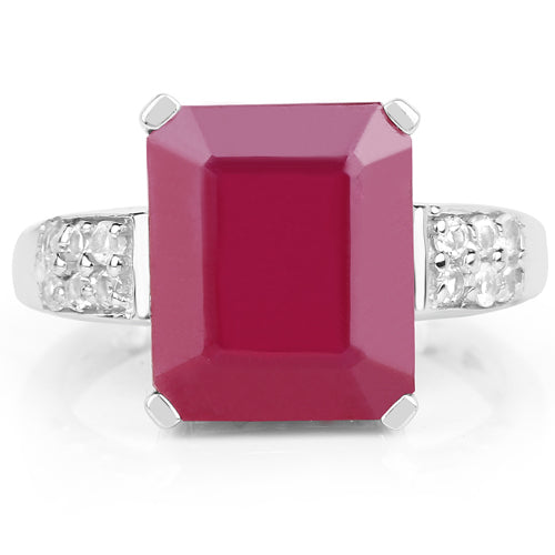 7.26 Carat Glass Filled Ruby and White Topaz .925 Sterling Silver Ring by Bids.com