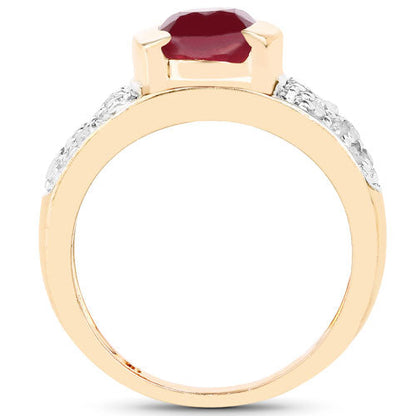 14K Rose Gold Plated 1.95 Carat Genuine Glass Filled Ruby &amp; White Diamond .925 Sterling Silver Ring  DestGlow