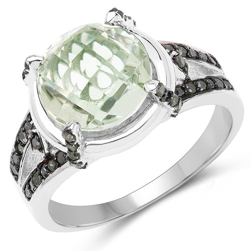 4.06 Carat Genuine Green Amethyst, Green Diamond &amp; White Diamond .925 Sterling Silver Ring by Bids.com
