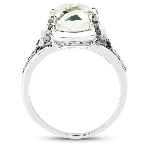 4.06 Carat Genuine Green Amethyst, Green Diamond &amp; White Diamond .925 Sterling Silver Ring by Bids.com