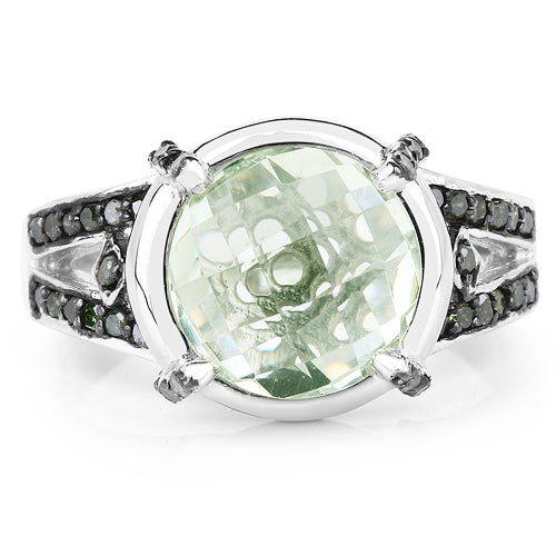 4.06 Carat Genuine Green Amethyst, Green Diamond &amp; White Diamond .925 Sterling Silver Ring by Bids.com