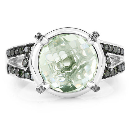 4.06 Carat Genuine Green Amethyst, Green Diamond &amp; White Diamond .925 Sterling Silver Ring by Bids.com