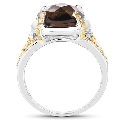 3.28 Carat Genuine Smoky Quartz and Yellow Diamond .925 Sterling Silver Ring by Bids.com