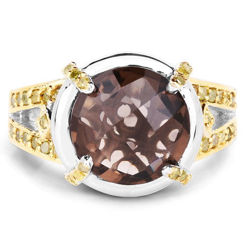 3.28 Carat Genuine Smoky Quartz and Yellow Diamond .925 Sterling Silver Ring by Bids.com