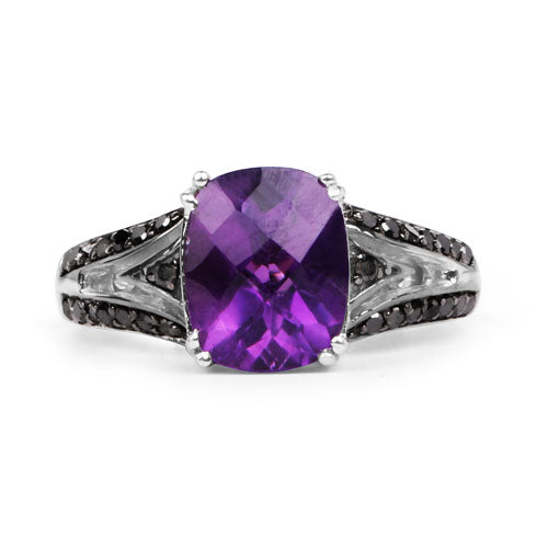 2.87 Carat Genuine Amethyst and Black Diamond .925 Sterling Silver Ring by Bids.com