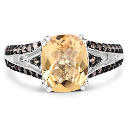 2.79 Carat Genuine Citrine, Champagne Diamond &amp; White Diamond .925 Sterling Silver Ring by Bids.com