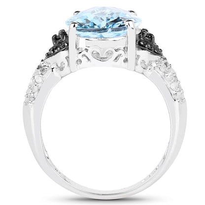 5.37 Carat Genuine Swiss Blue Topaz, Black Diamond &amp; White Topaz .925 Sterling Silver Ring by Bids.com