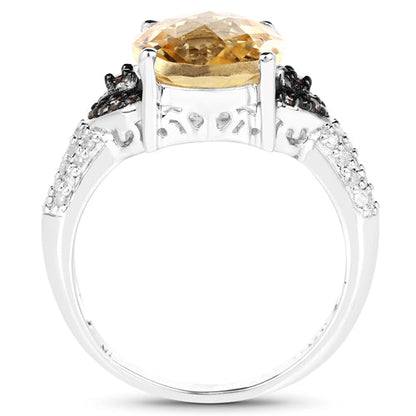 4.65 Carat Genuine Citrine, Champagne Diamond &amp; White Diamond .925 Sterling Silver Ring by Bids.com