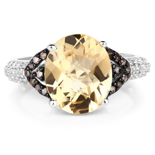 4.65 Carat Genuine Citrine, Champagne Diamond &amp; White Diamond .925 Sterling Silver Ring by Bids.com