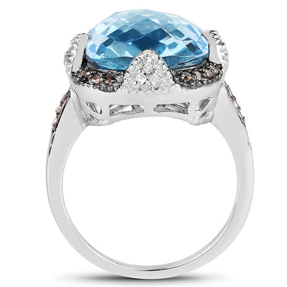 8.29 Carat Genuine Swiss Blue Topaz, Champagne Diamond and White Diamond .925 Sterling Silver Ring by Bids.com
