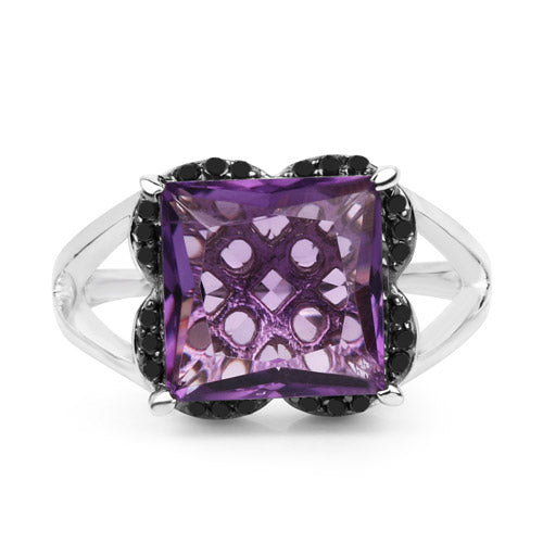 4.58 Carat Genuine Amethyst &amp; Black Diamond .925 Sterling Silver Ring by Bids.com