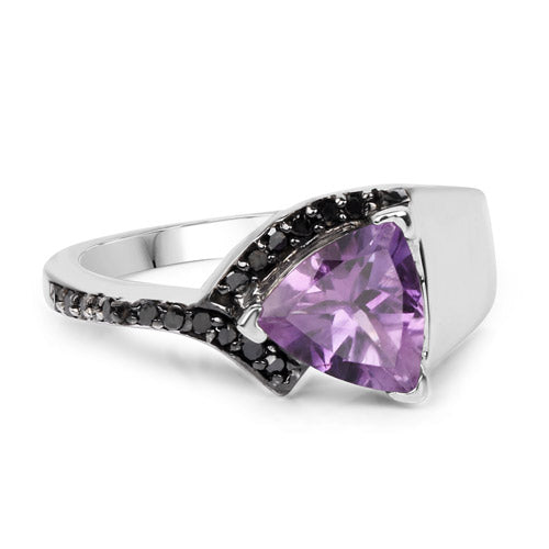 1.55 Carat Genuine Amethyst and Black Diamond .925 Sterling Silver Ring by Bids.com